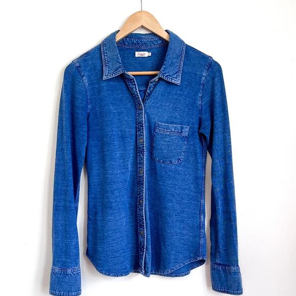 Faherty Tops - Faherty Sun Washed Knit Women Shirt Small Blue Organic Cotton Button Sustainable